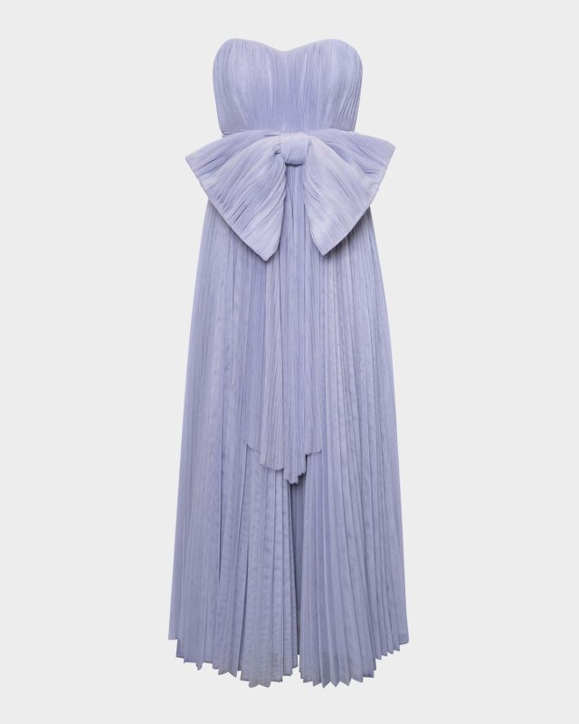 Cataline Strapless Bow-Front Pleated Tulle Gown